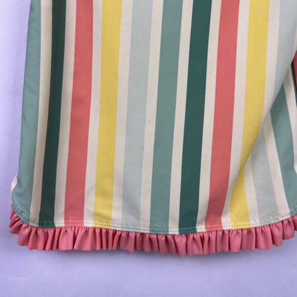 RuffleButts Rainbow Stripe Rash Guard Girls, Ruffle Trim, Swim Top, 2T-3T - Picture 8 of 8